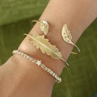 Zinc Alloy Cuff Bangle, plated, three pieces & for woman & with rhinestone, golden 