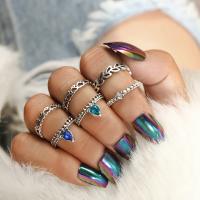 Zinc Alloy Ring Set, finger ring, plated, 6 pieces & for woman & with rhinestone, silver color 