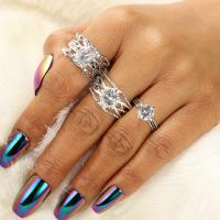 Zinc Set anillo de aleación, aleación de zinc, anillo de dedo, chapado, tres piezas & para mujer & con diamantes de imitación, plateado, Vendido por Set
