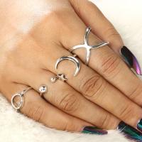 Zinc Set anillo de aleación, aleación de zinc, anillo de dedo, chapado, 4 piezas & para mujer & con diamantes de imitación, plateado, Vendido por Set