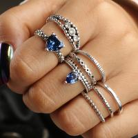 Zinc Set anillo de aleación, aleación de zinc, anillo de dedo, chapado, 8 piezas & para mujer & con diamantes de imitación, plateado, Vendido por Set