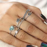 Zinc Set anillo de aleación, aleación de zinc, anillo de dedo, chapado, 6 piezas & para mujer & con diamantes de imitación, plateado, Vendido por Set