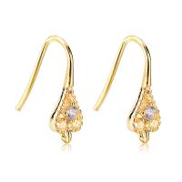 Brass Hook Earwire, real gold plated, DIY & micro pave cubic zirconia & hollow, 16mm 