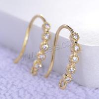 Brass Hook Earwire, real gold plated, micro pave cubic zirconia 