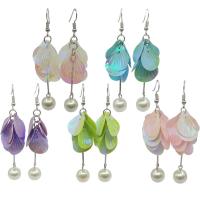 Sequins Drop Earring, with 925 Sterling Silver & Glass Pearl, hand polished, Laser & for woman 