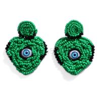 Seedbead Drop Earring, Bohemian style & evil eye pattern & for woman 70mm 