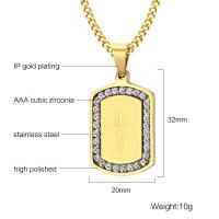 Cubic Zirconia Stainless Steel Necklace & micro pave cubic zirconia & for man, golden Approx 23.6 Inch 