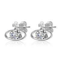Sterling Silver Stud Earring, Brass, silver color plated, fashion jewelry & for woman & with cubic zirconia 