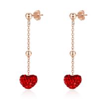 Cubic Zirconia Micro Pave Sterling Silver Earring, Brass, Heart, rose gold color plated, micro pave cubic zirconia & for woman, red 