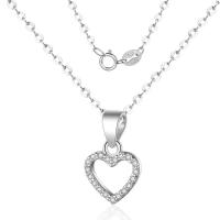 Cubic Zircon Micro Pave Sterling Silver Necklace, Brass, Heart, silver color plated, oval chain & micro pave cubic zirconia & for woman & hollow Approx 15.75 Inch 