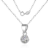 Cubic Zirconia Sterling Silver Necklace, Brass, silver color plated, oval chain & for woman & with cubic zirconia Approx 15.75 Inch 