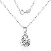 Cubic Zirconia Sterling Silver Necklace, Brass, Swan, silver color plated, oval chain & for woman & with cubic zirconia Approx 15.75 Inch 