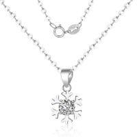Cubic Zirconia Sterling Silver Necklace, Brass, Snowflake, silver color plated, oval chain & for woman & with cubic zirconia Approx 15.75 Inch 