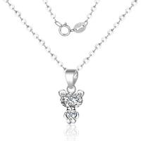 Cubic Zircon Micro Pave Sterling Silver Necklace, Brass, Bear, silver color plated, oval chain & micro pave cubic zirconia & for woman Approx 15.75 Inch 