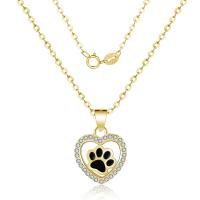 Cubic Zircon Micro Pave Sterling Silver Necklace, Brass, Heart, plated, oval chain & micro pave cubic zirconia & for woman & hollow Approx 15.75 Inch 