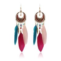 Zinc Alloy Drop Earring, with Feather, antique gold color plated, Bohemian style & for woman 