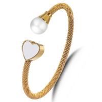 Stainless Steel Cuff Bangle, with ABS Plastic Pearl, Korean style & for woman 10mm Inner Approx 57mm 