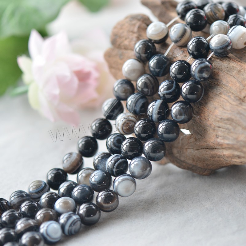 Achat Perlen, rund, poliert, DIY & verschiedene Größen vorhanden, weiß und schwarz, Länge:ca. 15 ZollInch, verkauft von Strang