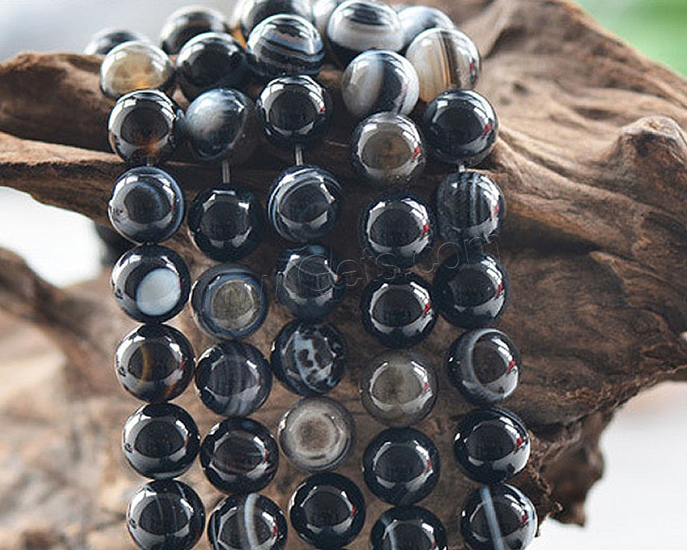 Perles agates, Agate, Rond, poli, DIY & normes différentes pour le choix, blanc et noir, Longueur:Environ 15 pouce, Vendu par brin