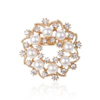 Rhinestone Zinc Alloy Brooch, with Plastic Pearl, plated, for woman & with rhinestone & hollow 