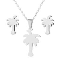 Fashion Stainless Steel Jewelry Sets, Stud Earring & necklace, Palm Tree, 2 pieces & for woman Approx 18 Inch 