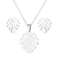 Fashion Stainless Steel Jewelry Sets, Stud Earring & necklace, Leaf, 2 pieces & for woman Approx 18 Inch 