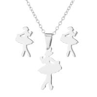 Fashion Stainless Steel Jewelry Sets, Stud Earring & necklace, Girl, 2 pieces & for woman Approx 18 Inch 