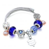 Stainless Steel  European Bracelets, Titanium Steel, with Crystal & Zinc Alloy, silver color plated, Adjustable & for woman & with rhinestone, blue, 600mm 
