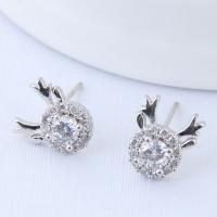 Cubic Zircon Brass Earring, with Cubic Zirconia, stainless steel post pin, plated, for woman, silver color, 10*8mm 