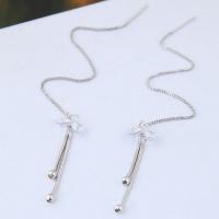 Brass Thread Through Earrings, with Cubic Zirconia, plated, for woman, silver color, 95*30mm 
