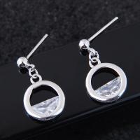 Cubic Zircon Brass Earring, with Cubic Zirconia, stainless steel post pin, plated, for woman, silver color, 17*10mm 