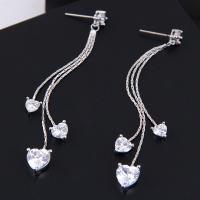 Cubic Zircon Brass Earring, with Cubic Zirconia, stainless steel post pin, plated, for woman 68*10mm 