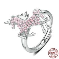 925 Sterling Silver Open Finger Ring, Unicorn, platinum plated, micro pave cubic zirconia & for woman, 2mm, US Ring 