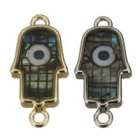 Brass Connector, with Abalone Shell, Evil Eye Hamsa, plated, 1/1 loop Approx 1.5mm 
