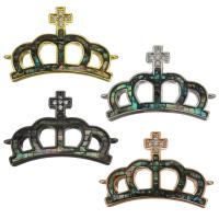 Cubic Zirconia Micro Pave Brass Connector, with Abalone Shell, Crown, plated, micro pave cubic zirconia & 1/1 loop Approx 1.5mm 