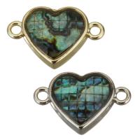 Brass Connector, with Abalone Shell, Heart, plated, 1/1 loop Approx 1.5mm 