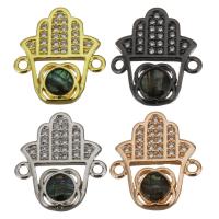 Cubic Zirconia Micro Pave Brass Connector, with Abalone Shell, Hamsa, plated, micro pave cubic zirconia & 1/1 loop Approx 1.5mm 