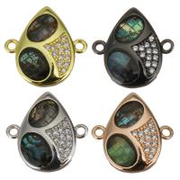 Cubic Zirconia Micro Pave Brass Connector, with Abalone Shell, Teardrop, plated, micro pave cubic zirconia & 1/1 loop Approx 1.5mm 