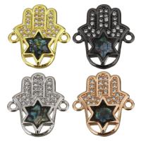Cubic Zirconia Micro Pave Brass Connector, with Abalone Shell, Hamsa, plated, micro pave cubic zirconia & 1/1 loop Approx 1.5mm 