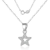 Cubic Zircon Micro Pave Sterling Silver Necklace, Brass, Star, silver color plated, oval chain & micro pave cubic zirconia & for woman & hollow Approx 15.75 Inch 