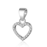 Sterling Silver Heart Pendants, Brass, silver color plated, micro pave cubic zirconia & hollow 