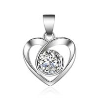 Sterling Silver Heart Pendants, Brass, silver color plated, with cubic zirconia & hollow 