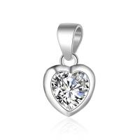 Cubic Zirconia Sterling Silver Pendants, Brass, Heart, silver color plated, with cubic zirconia 