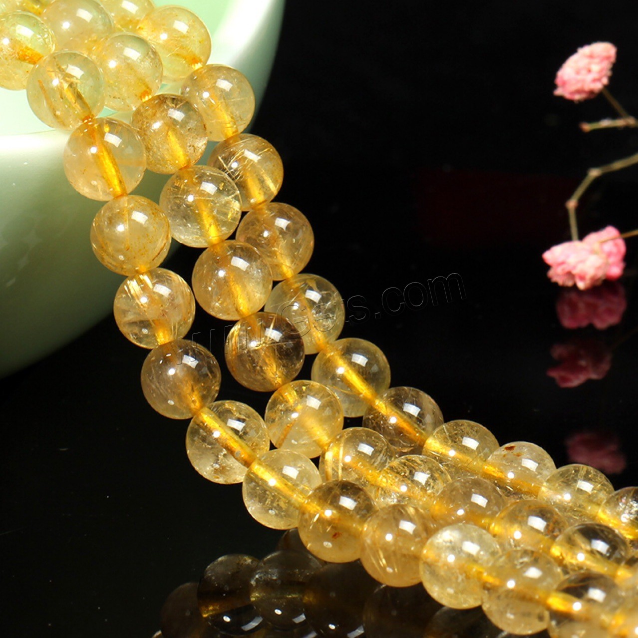 Rutilated Quartz Beads, Round, polished, different size for choice, golden, Hole:Approx 1mm, Sold By Strand