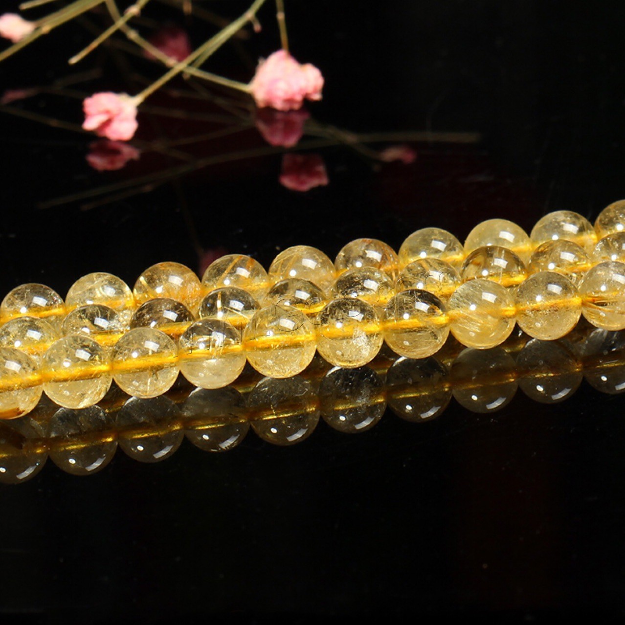 Perles Quartz rutile, Rond, poli, normes différentes pour le choix, doré, Trou:Environ 1mm, Vendu par brin