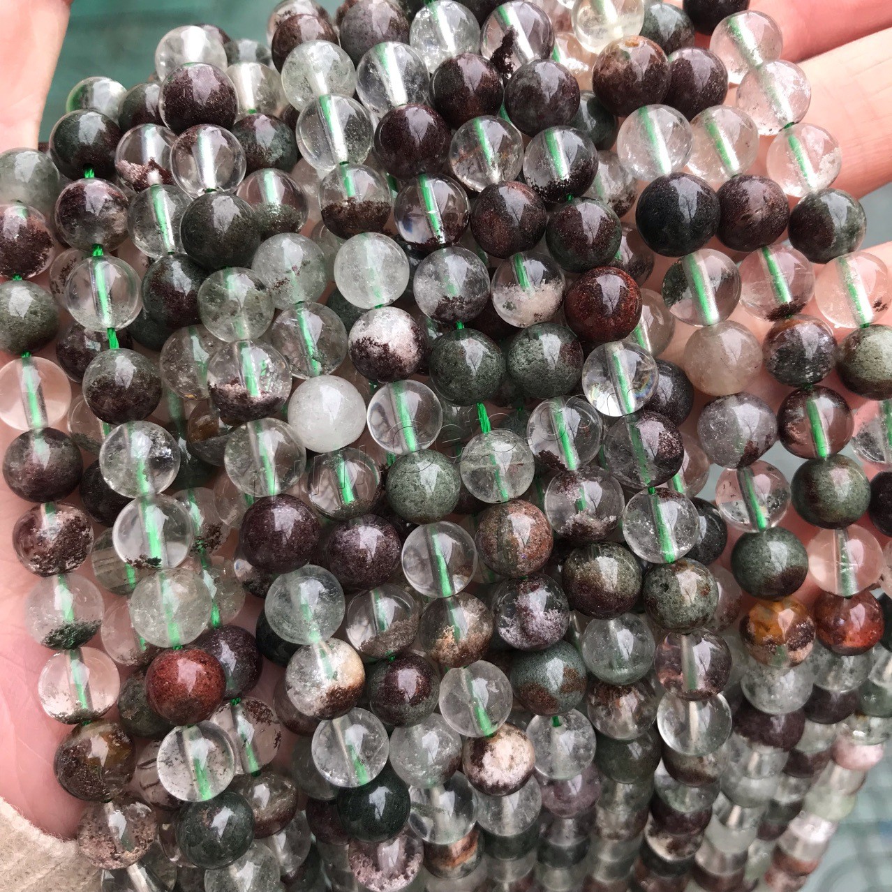 Green Phantom Quartz Beads, Round, polished, different size for choice, Hole:Approx 1mm, Sold By Strand