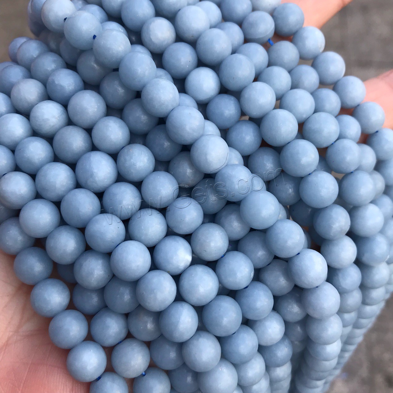 Angelit Perle, rund, poliert, verschiedene Größen vorhanden, Bohrung:ca. 1mm, verkauft von Strang