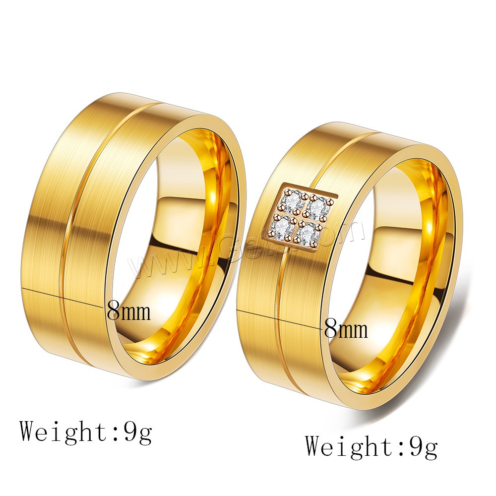 Titanium Steel Finger Ring, gold color plated, Unisex & different size for choice & different styles for choice & micro pave cubic zirconia, 8mm, Sold By PC