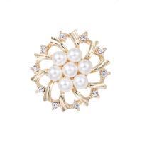 Zinc Alloy Brooch, with Plastic Pearl, plated, for woman & with rhinestone & hollow 