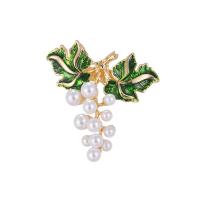 Zinc Alloy Brooch, with Plastic Pearl, Grape, gold color plated, fashion jewelry & for woman & enamel 